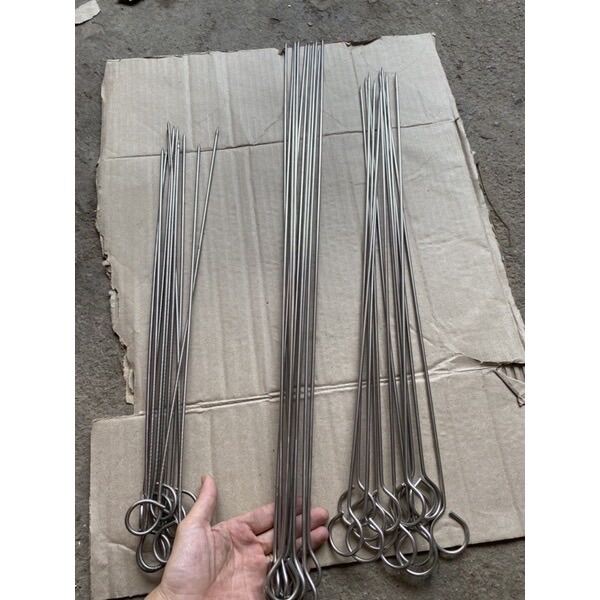 Combo 10 Que xiên nướng thịt inox sáng bóng không rỉ loại 60cm