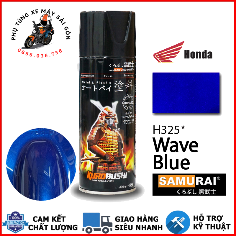 Chai sơn xịt, sơn xe Samurai H325 màu xanh dương wave 400ml chính hãng - Nhập khẩu Malaysia