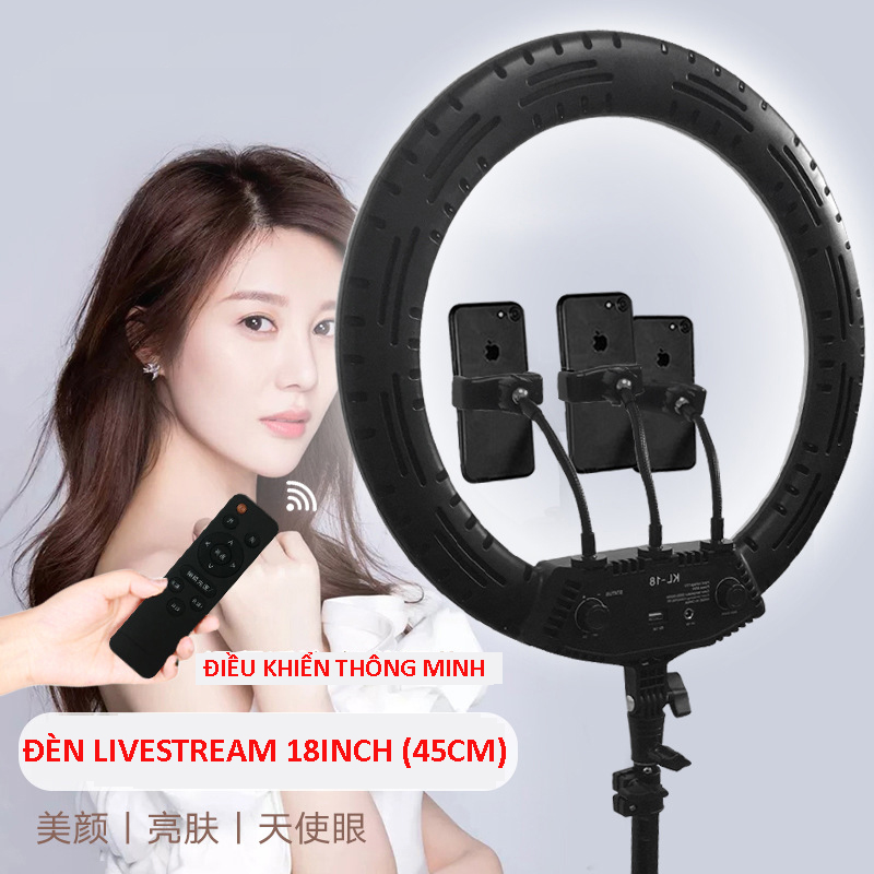 Bộ Đèn Livestream 45cm kèm điều khiển, 3 màu ánh sáng, chuyên dụng cho Livestream, Trang Điểm Make Up, Phun Săm