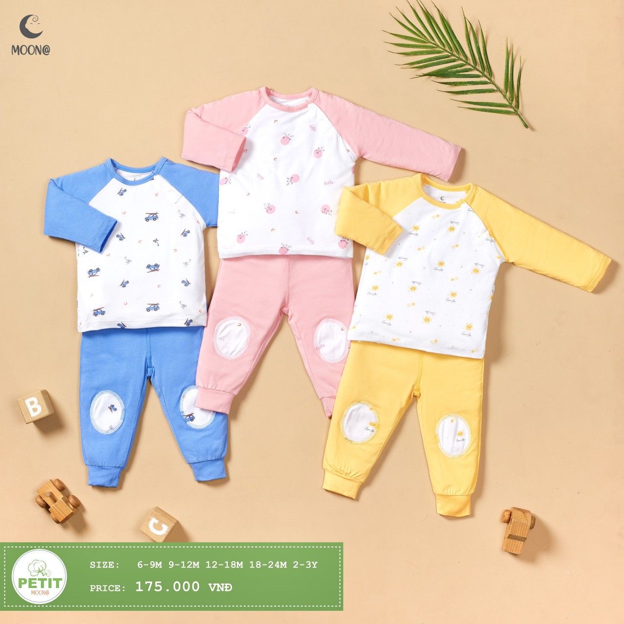 Bộ dài tay raglan chất petit trẻ em phối họa tiết Moon
