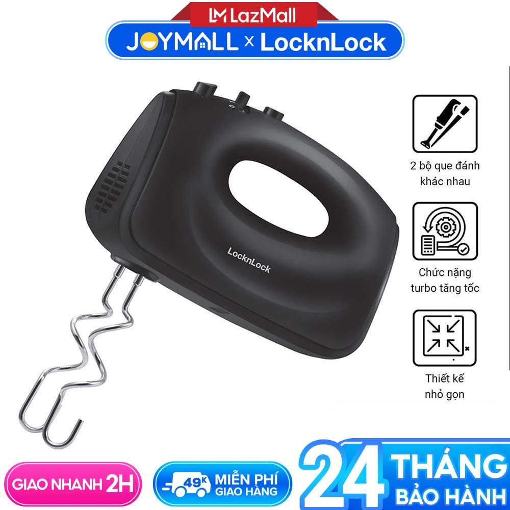 Máy đánh trứng LocknLock EJM501 Hand Mixer 300w - Hàng chính hãng, có thể nhào bột, 5 tốc độ đánh tùy chỉnh với 2 bộ que đánh - JoyMall