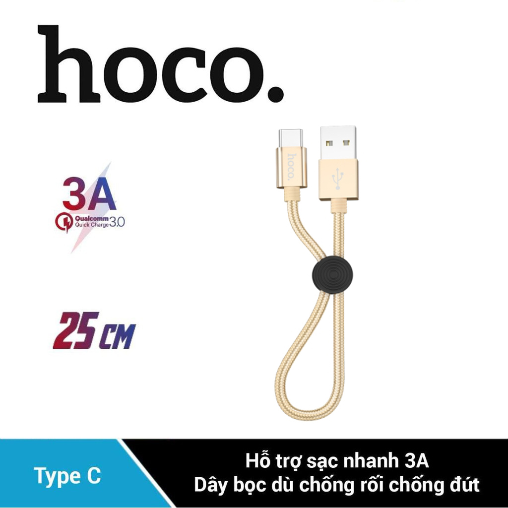 Cáp sạc nhanh 3A Hoco X35 chân Type-C dây dù siêu bền truyền dữ liệu dài 25CM cho Android