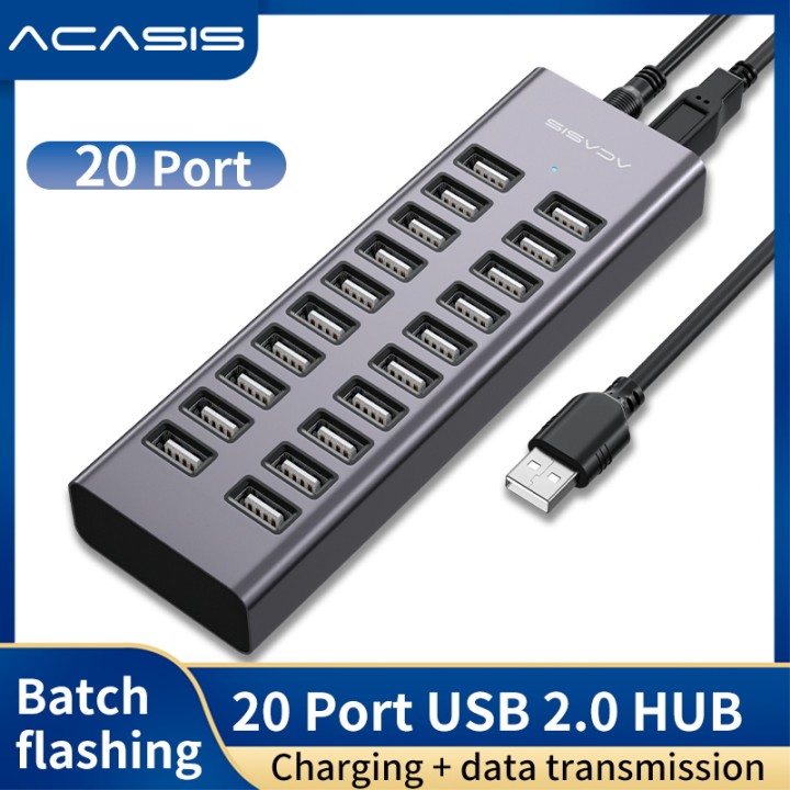 Ổ cắm 20 cổng USB 2.0 Acasis có dây điện nối dài cổng sạc điện thoại và