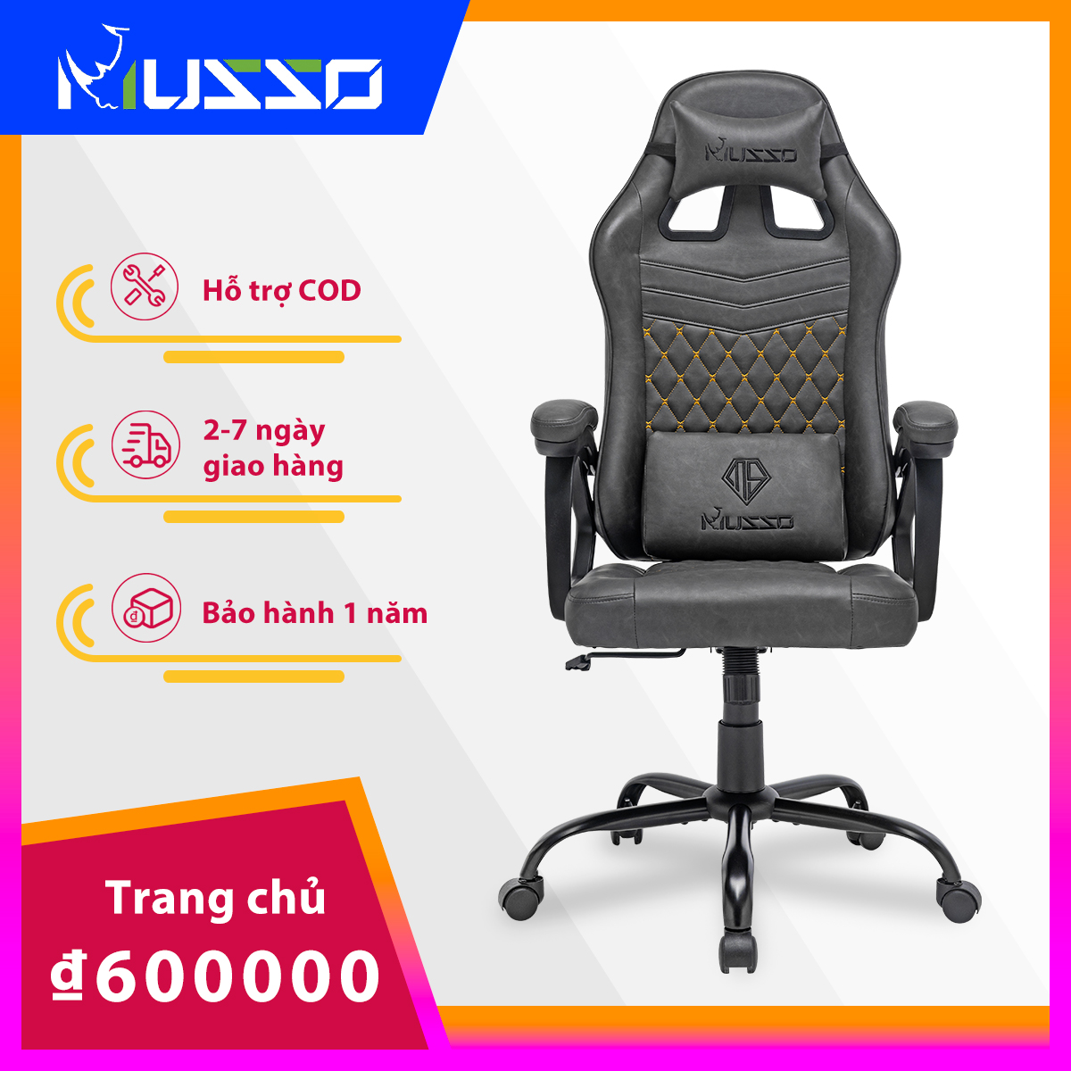 MUSSO Royal Series 109FG Ghế chơi game có thể điều chỉnh PU da chân thép ghế văn phòng