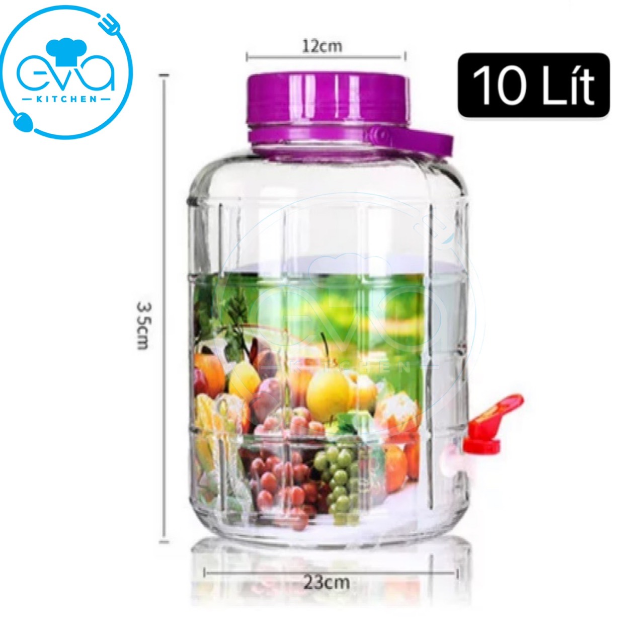 Bình ngâm thủy tinh quai xách nắp tím 10 lít có van – qx10lv