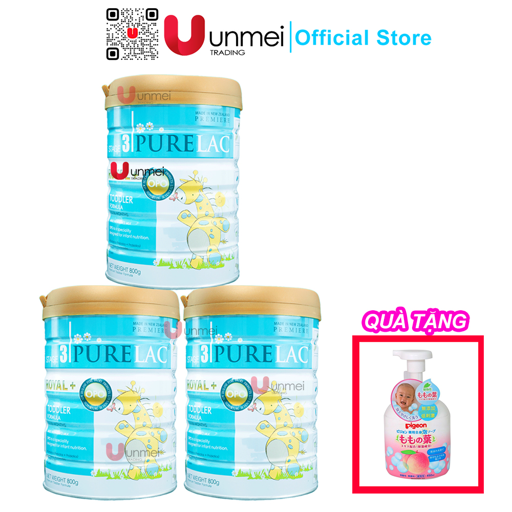 (Quà Tặng) Combo 3 Sữa bột PURELAC 3 800g nhập khẩu NewZealand Dành Cho Bé Từ 12-36 Tháng