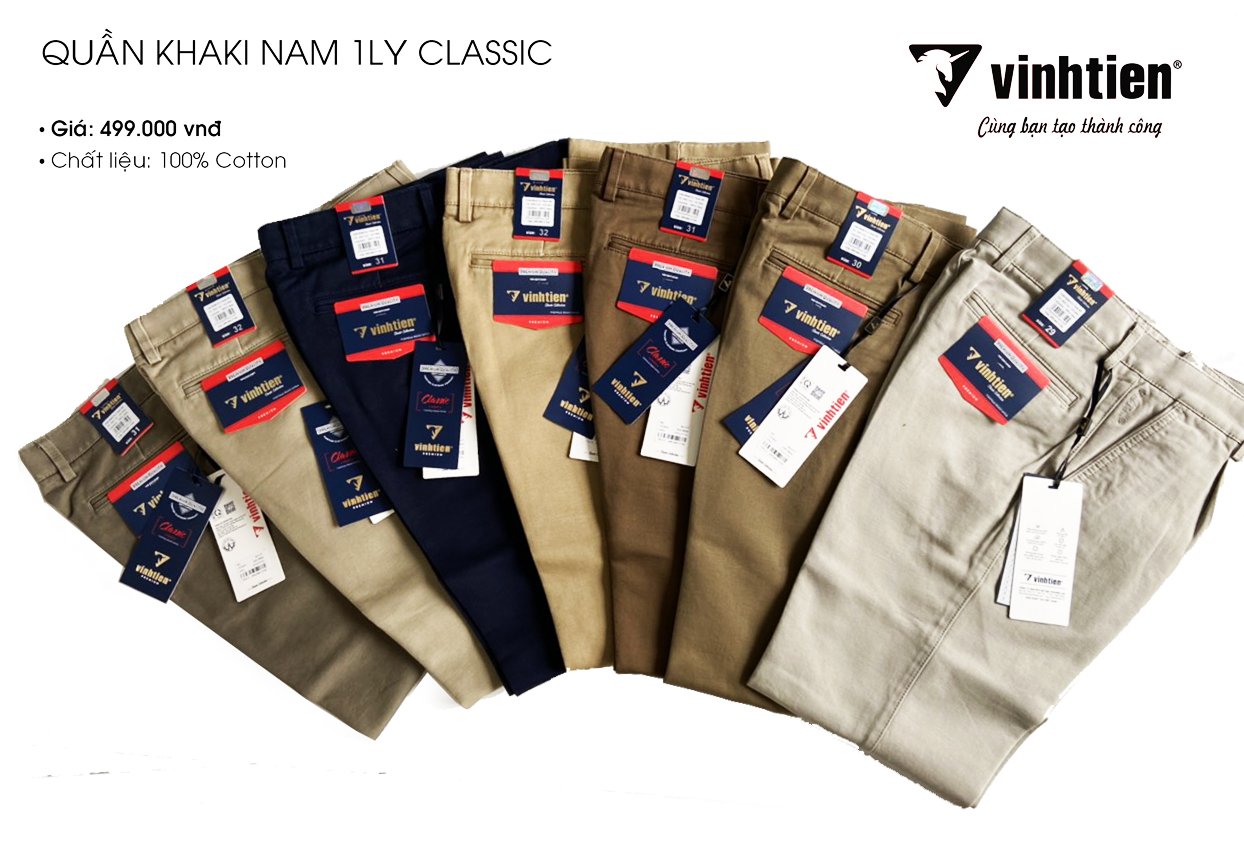 Quần Kaki 1 Ly Trung Niên Vĩnh Tiến 100% Cotton Trơn Màu