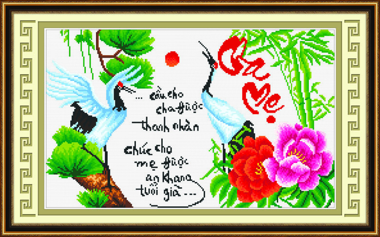 Xả hàng Tranh thêu cha mẹ 51419 chưa thêu