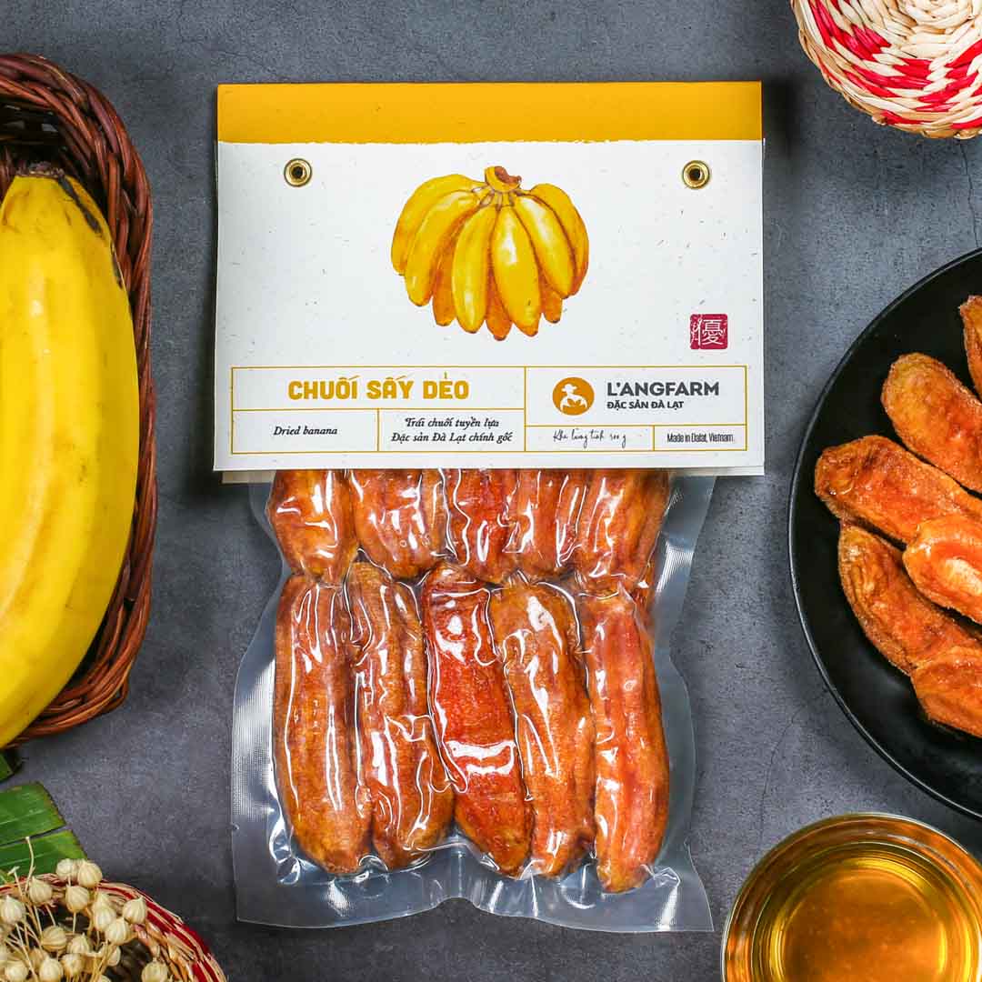 Chuối sấy dẻo Langfarm, 300g, bịch, mẫu hút chân không