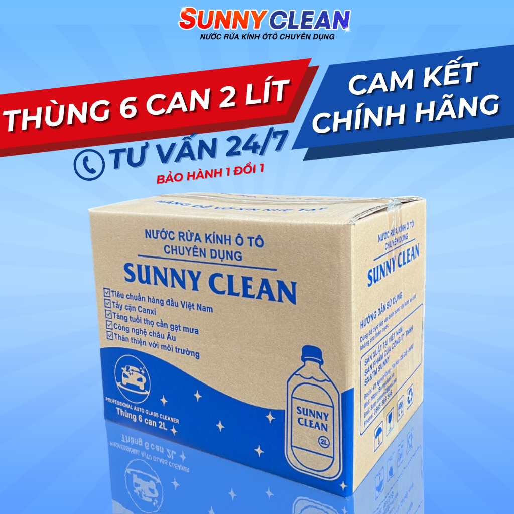 Nước rửa kính ô tô chuyên dụng 1 thùng 6 can 2 lít chính hãng sunnyclean