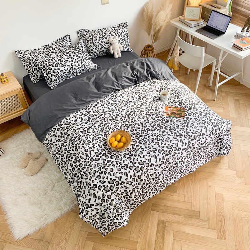 Trọn Bộ 4 Món Cotton Poly Nhập Mẫu VƯỜN ĐỐM BÁO ĐEN sang chảnh,sang trọng