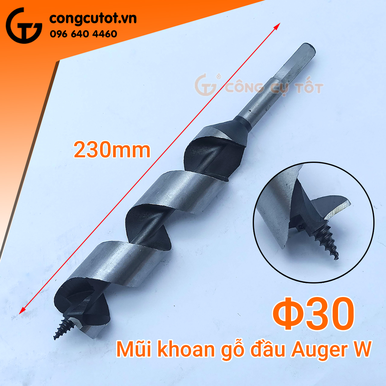 Mũi khoan gỗ xoắn ốc đầu Auger W dài 230mm, 350mm