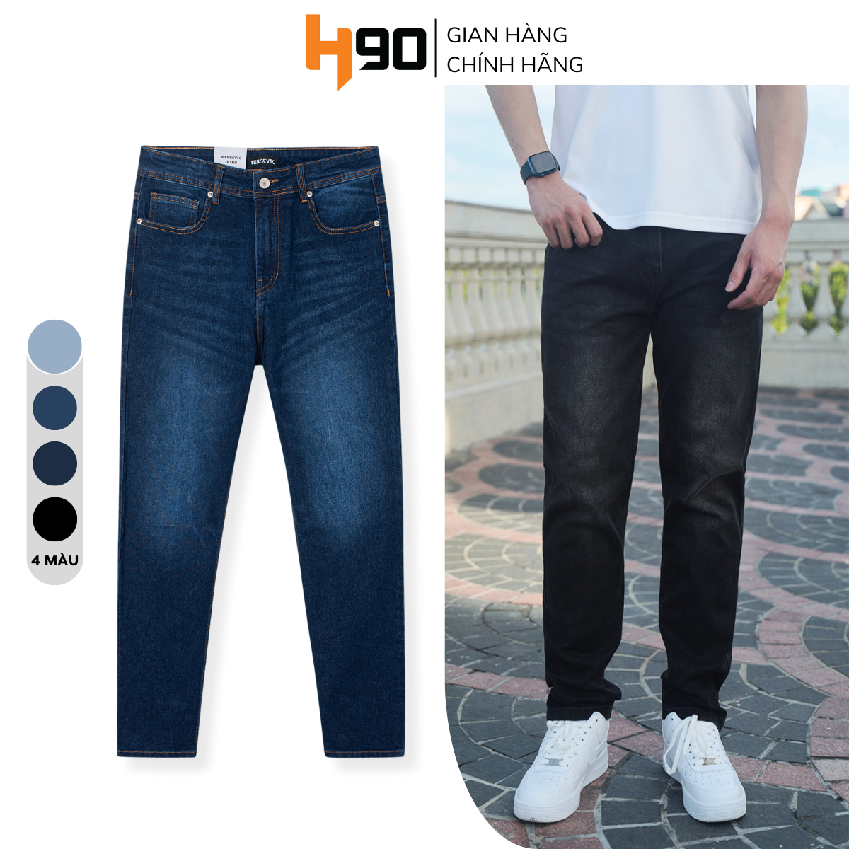 Quần jean nam ống côn h90 dáng slimfit form ôm thoải mái chất bò co giãn qdj04