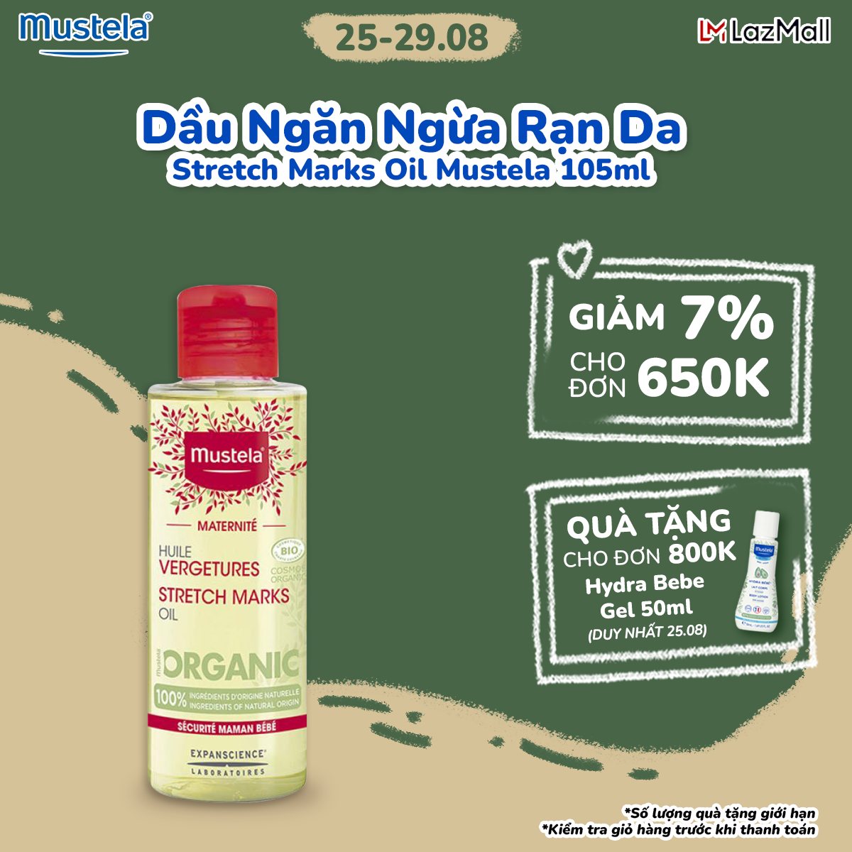 Dầu ngăn ngừa rạn da stretch marks oil mustela 105ml