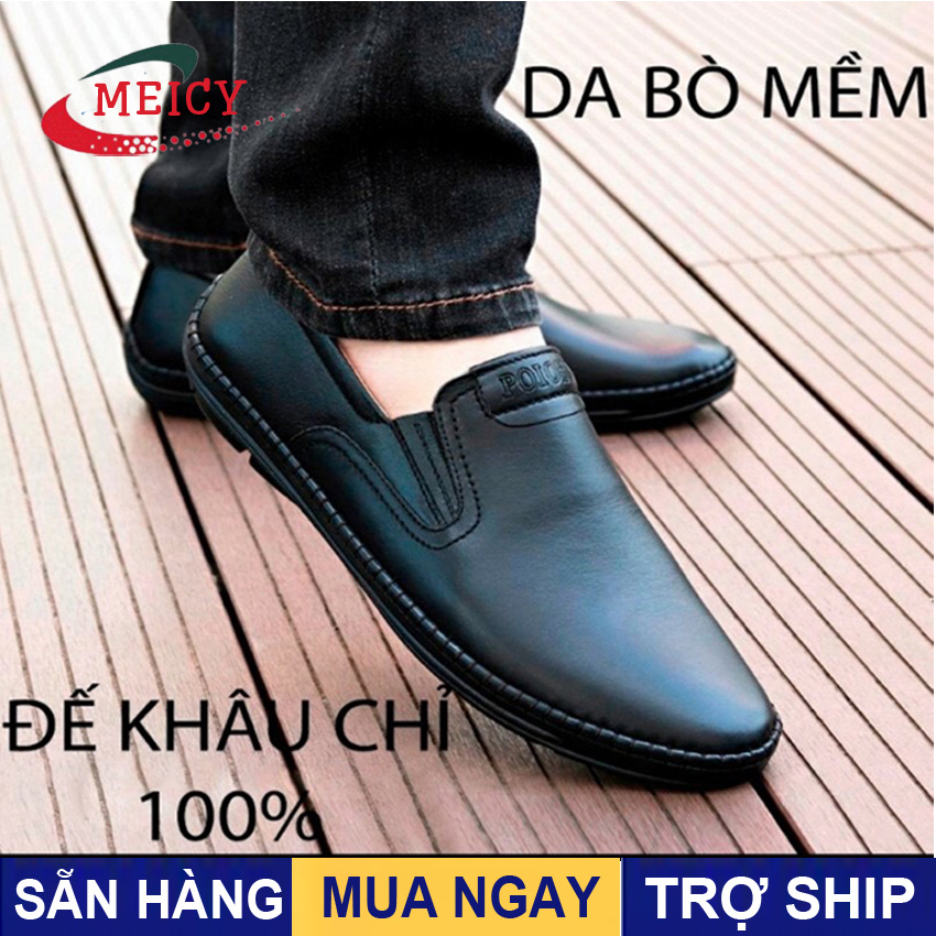 Giày lười nam MEICY, giày lười nam cao cấp da thật from chuẩn -giày mọi nam bao test lửa ,da mềm êm chân - GCS094
