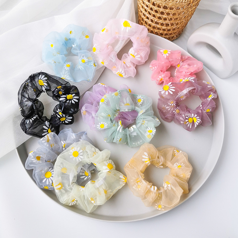 Chun buộc tóc scrunchies đuôi ngựa họa tiết cúc họa mi