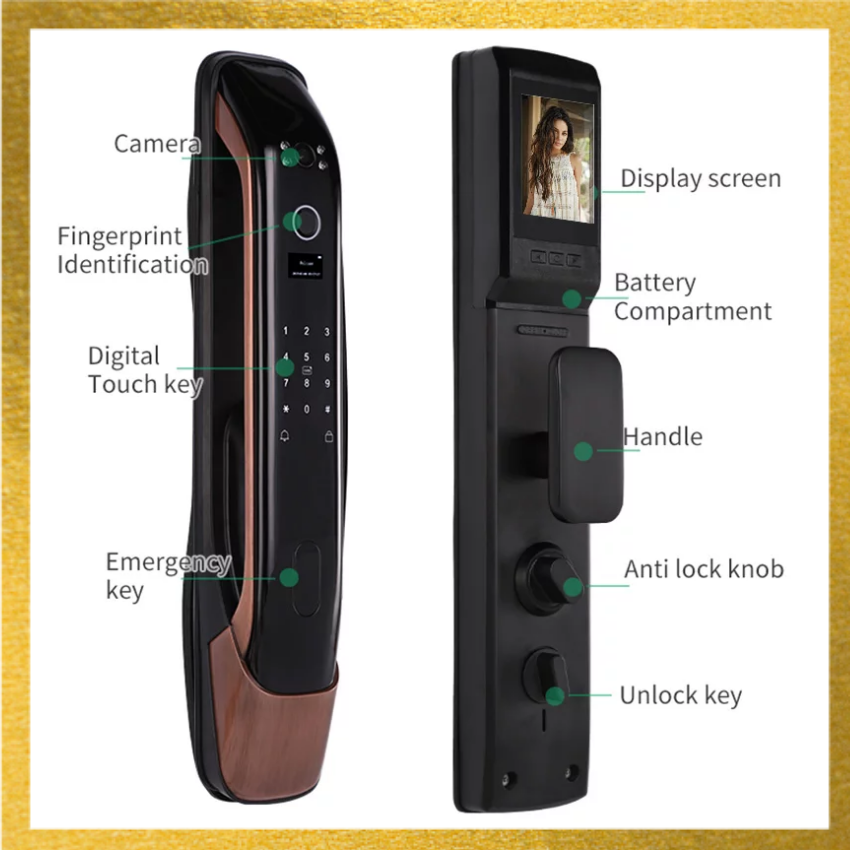 Khóa vân tay thông minh D3s - Vân tay, Wifi, Password, Thẻ từ, Màn hình camera, Chuông cửa