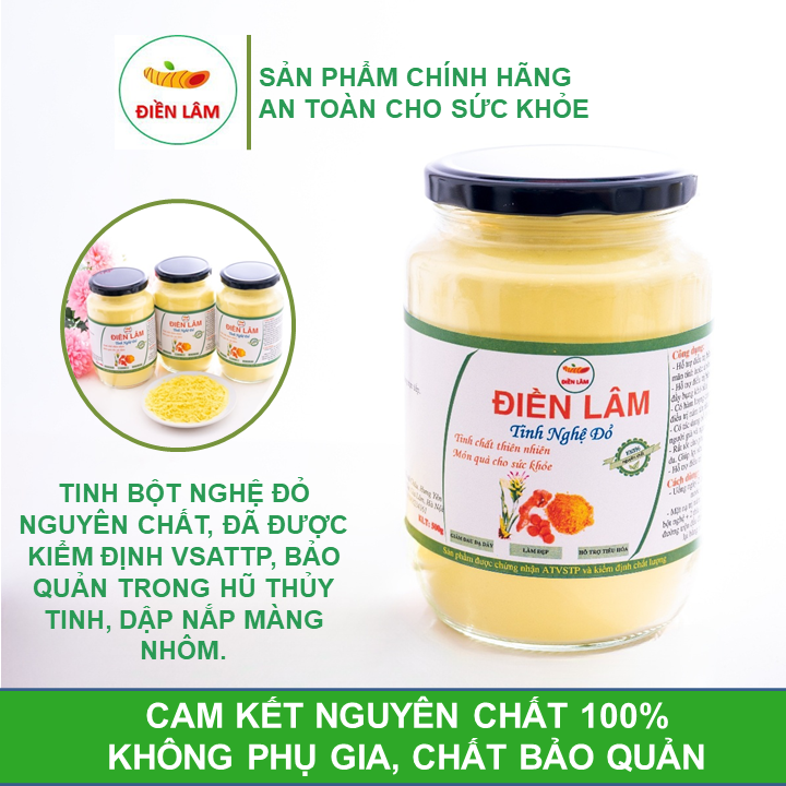 Tinh bôt nghệ nguyên chất đỏ Điền Lâm (hũ 500gr)hỗ trợ dạ dày, đại tràng, tiêu hóa kém, giúp thải độc cơ thể , phục hồi nhanh cho phụ nữ sau sinh, giảm cân