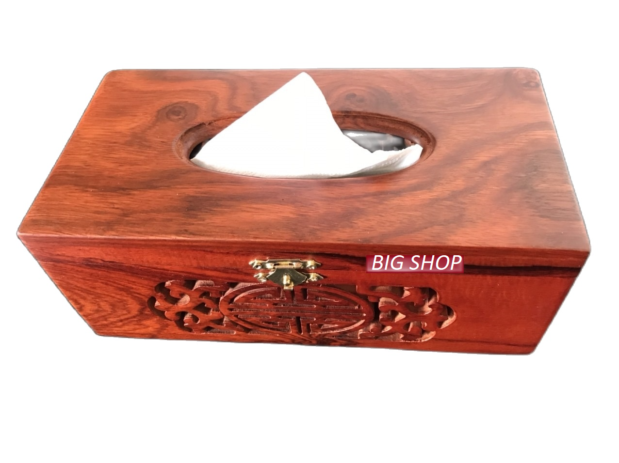 Hộp đựng khăn giấy gỗ Hương cao cấp long hoa văn 2 bên
