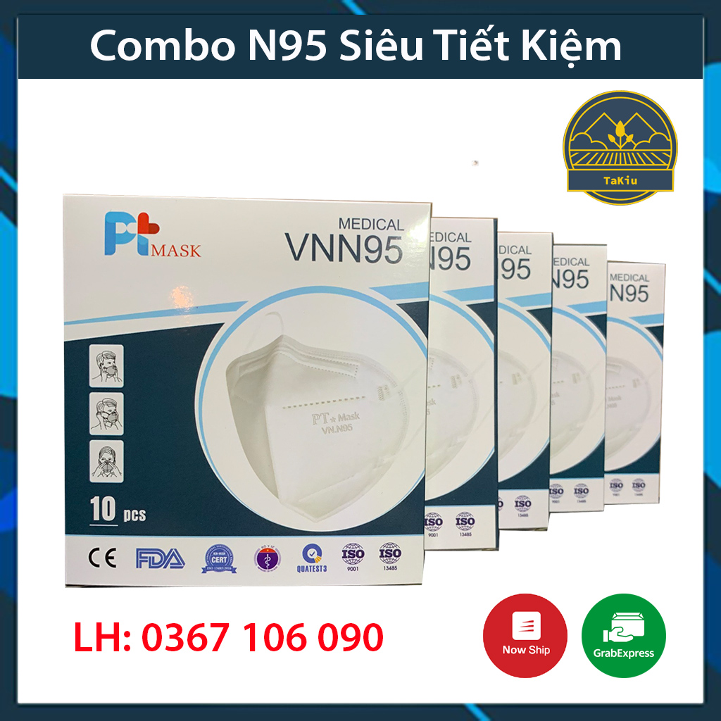 Combo 5 hộp khẩu trang n95 pt 4 lớp kháng khuẩn