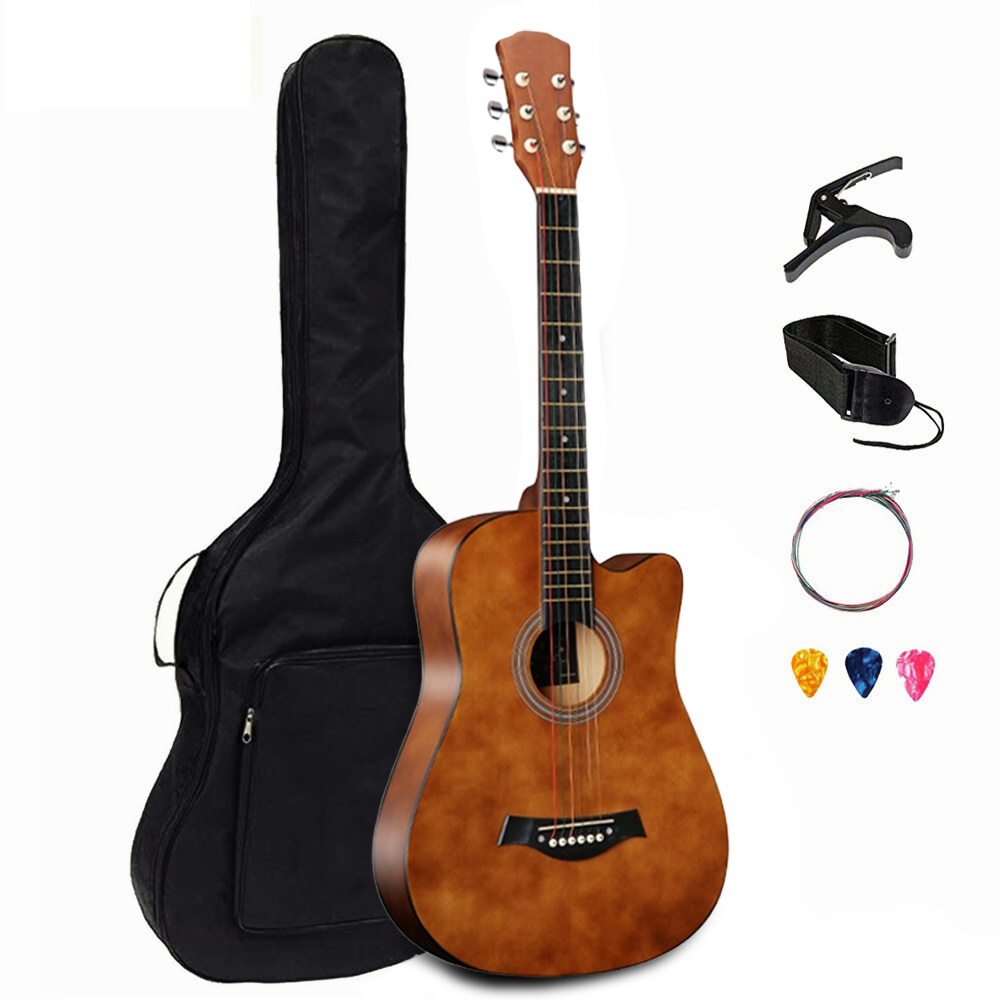 Guitar cho người mới bắt đầu, 38 inch, kèm túi đựng guitar trong suốt, guitar trong suốt 38 inch, bộ đầy đủ, guitar acoustic - 2