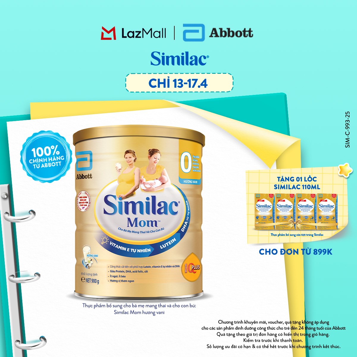 Sữa bột Similac Mom hương vani 900g (bao bì thay đổi theo từng đợt nhập hàng)