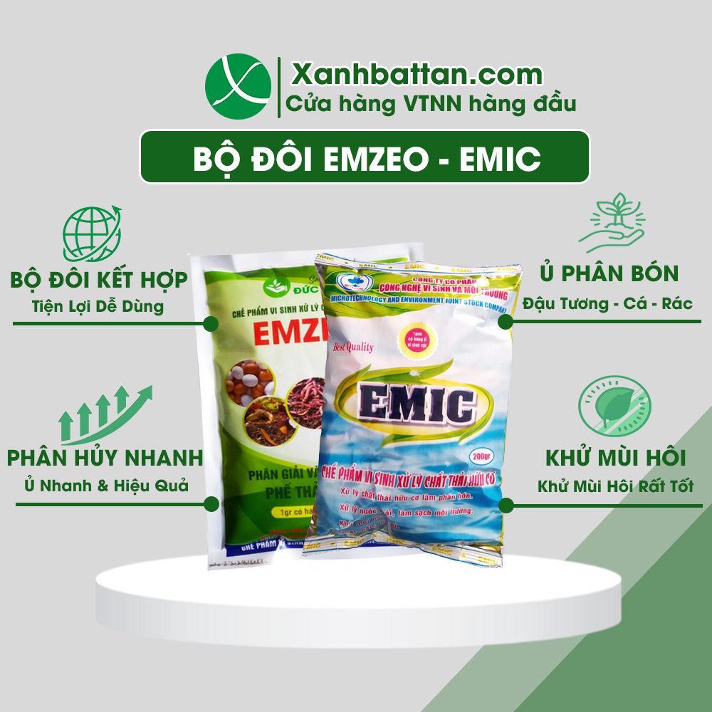 Bộ 2 Gói Emzeo Emic Khử Mùi Hôi, Ủ Đậu Tương, Ủ Phân Gà, Ủ Rác Thải Và Ủ Phân Bón