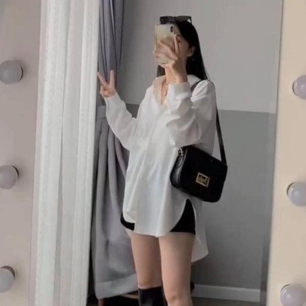 Áo sơ mi nữ trắng dài tay chất lụa hàn oversize. Áo sơ mi đuôi tôm nhiều màu