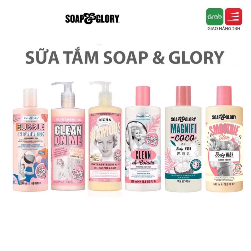 Sữa tắm soap and glory clean on me - bubble in paradise - made in uk 500ml