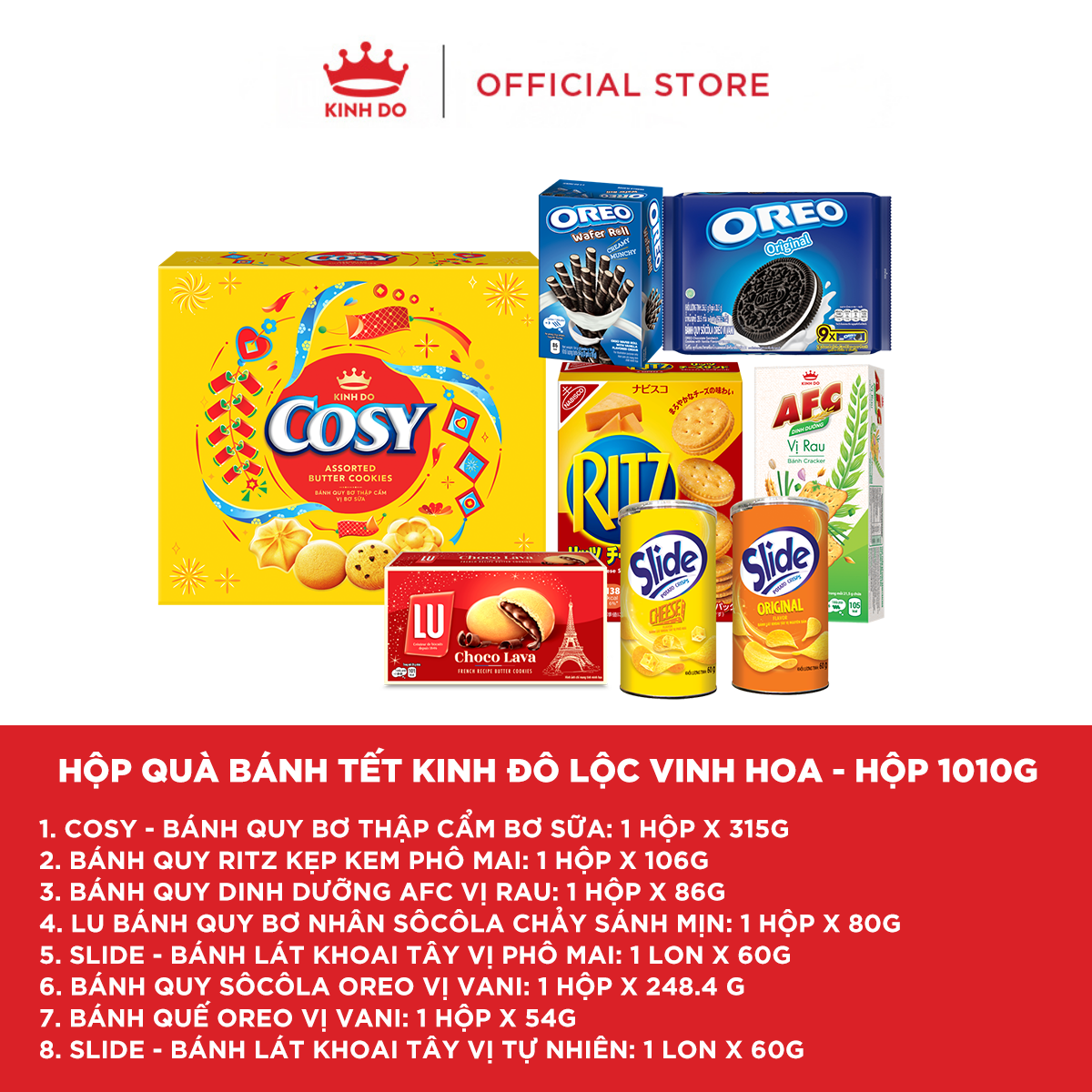 Hộp Bánh Tết 2026 Cao Cấp Kinh Đô Lộc Vinh Hoa 1010g