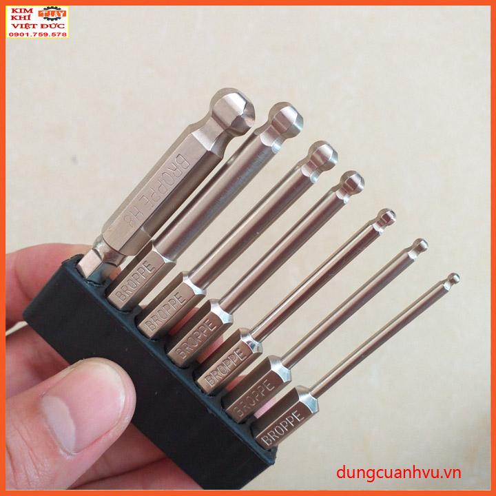 Bộ 7 mũi lục giác ĐẦU BI Cho Khoan Hãng BROPPE Dài 65mm