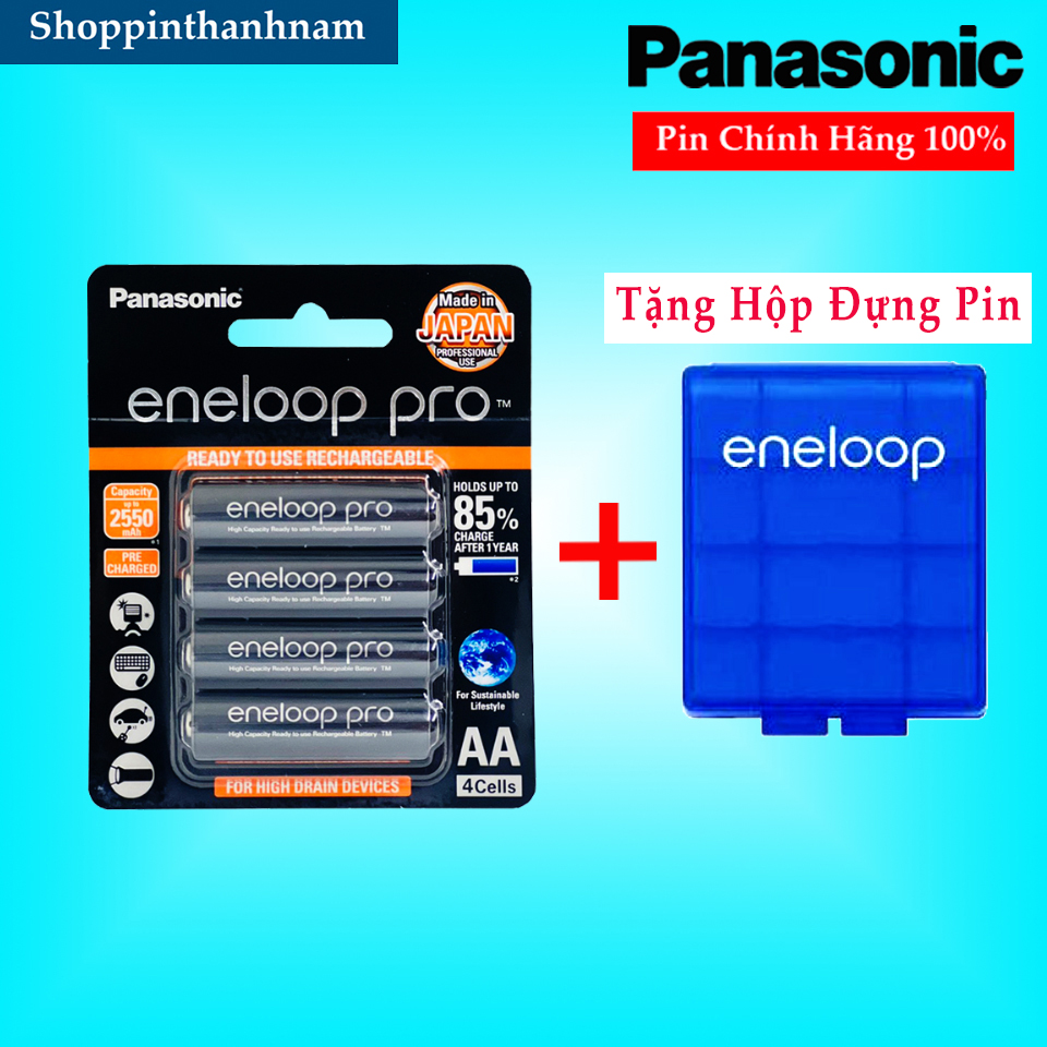 Vỉ 4 Pin Sạc Eneloop Pro 2550mAh (Màu Đen) Chính Hãng Panasonic - Tặng Hộp Đựng Pin Eneloop Xanh
