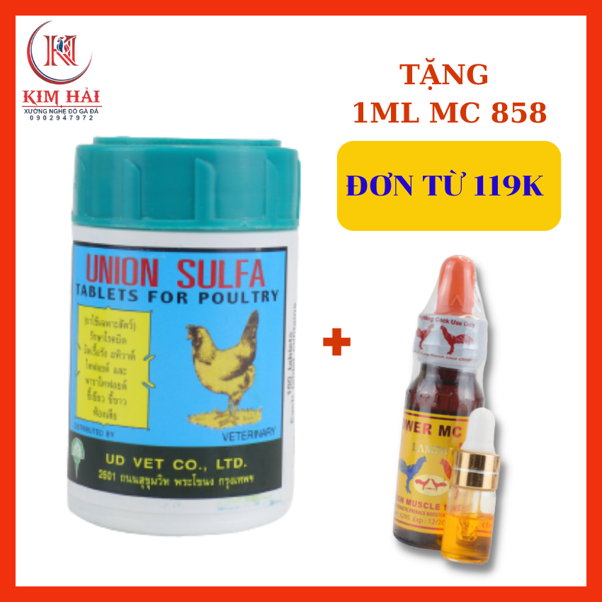Union sulfa Thái Lan-hộp 100 viên-cho gà uống trực tiếp-Đ.ặ.c t.r.ị phân xanh phân trắng hi.ệ.u q.u.ả cho gà đá.
