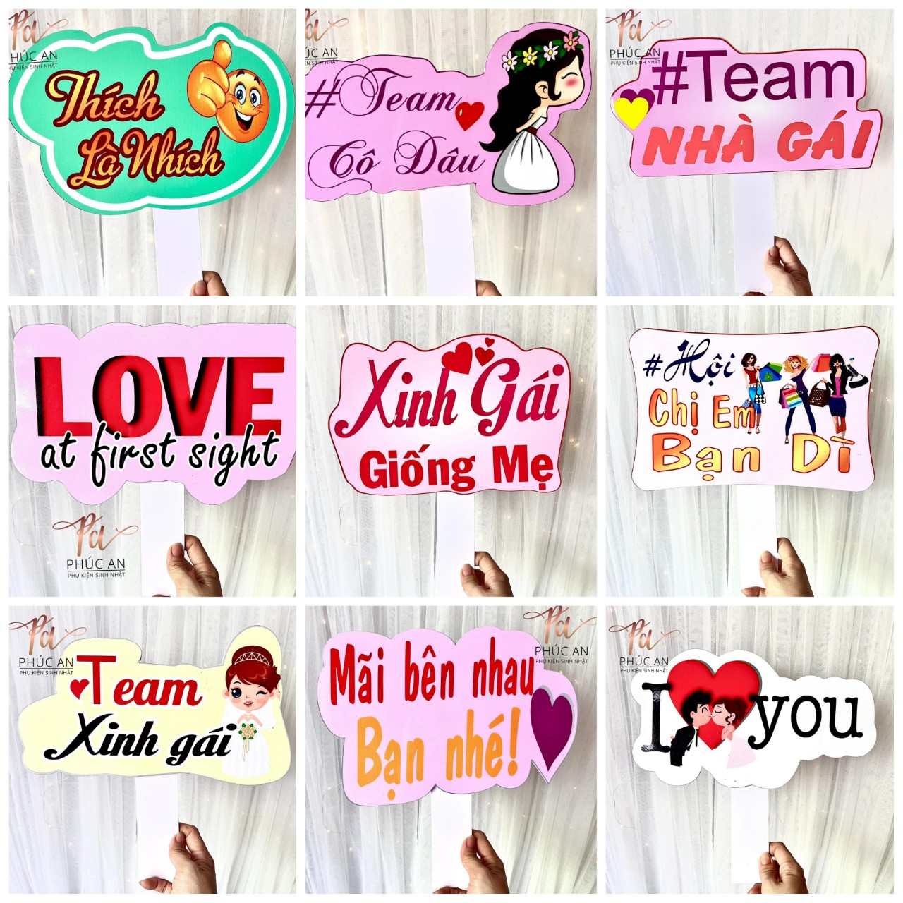 [Ảnh thật] Bảng cầm tay sinh nhật - bảng cầm tay đám cưới - bảng hashtag cầm tay dễ thương 30cm