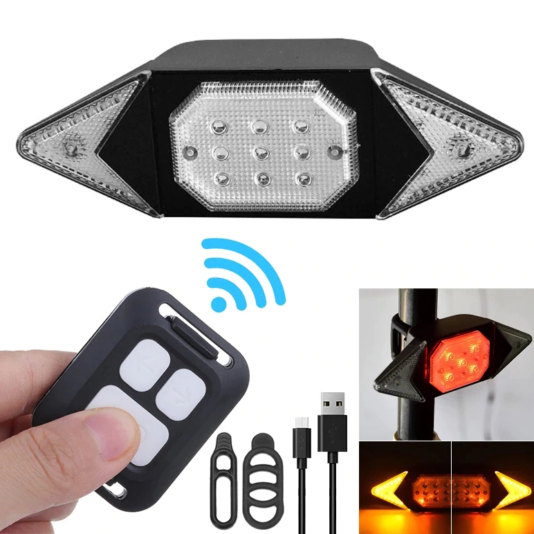 Đèn xi nhan LED xe đạp chống nước rẽ phải trái, đèn hậu cảnh báo xe đạp sạc USB