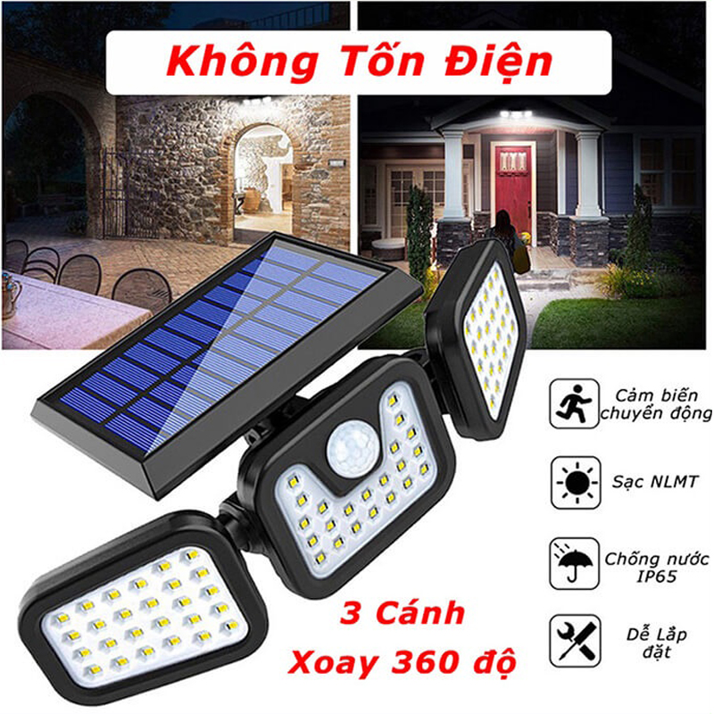 Đèn năng lượng mặt trời cảm biến chuyển động, loại đèn cảm biến hồng ngoại thông minh với 3 chế độ sáng - kèm thiết bị điều khiển từ xa