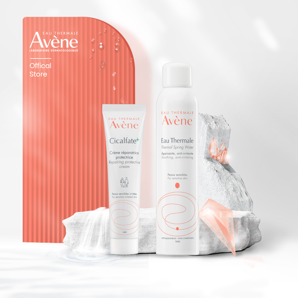 Bộ đôi dưỡng ẩm phục hồi da tổn thương avène cicalfate+ 40ml và xịt khoáng avène thermal spring water 300ml