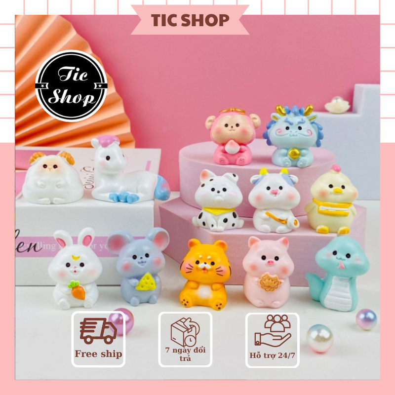 Tượng 12 con giáp mô hình decor trang trí quà tặng mini cute