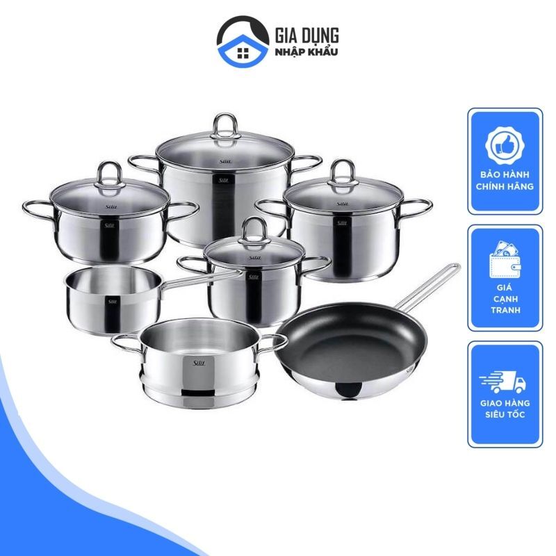 Bộ Nồi Silit Diamant 7 Món, Bộ Nồi Bếp Từ Inox Cao Cấp, Đáy Nồi 3 Lớp, Tiết Kiệm Điện Năng, Tay Cầm Cách Nhiệt, Thích Hợp Cho Mọi Loại Bếp, Nhập Đức