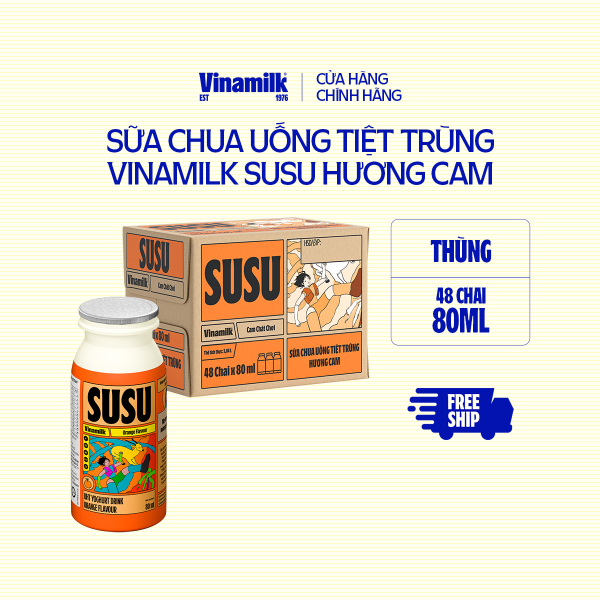 [CÓ THỂ NHẬN BB MỚI/ CŨ] 2 Thùng Sữa chua uống SuSu IQ Hương Cam chai x 80ml - 48 chai/Thùng
