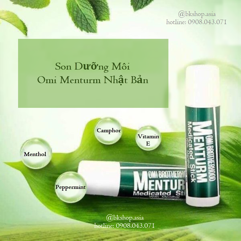 Set 2 son dưỡng môi menturm omi medicated stick ko chì, Giúp ngăn ngừa khô môi, chống nứt nẻ môi_HNB-8 + Tặng quà 21K