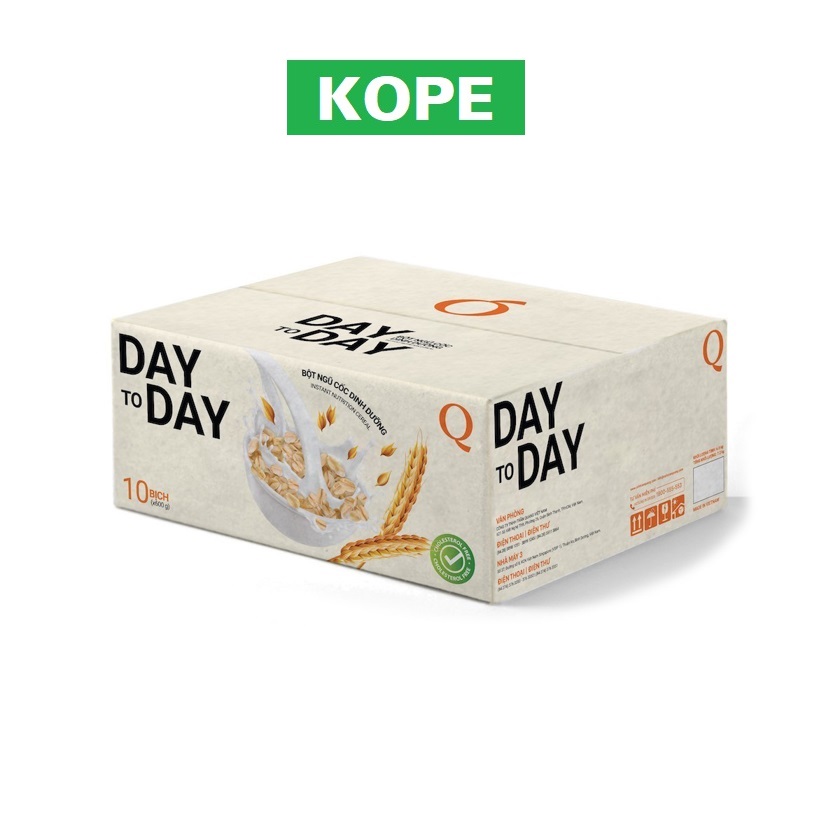 Bột ngũ cốc trần quang dinh dưỡng day to day thùng 6kg x 10 bịch 600g x 20 gói x 30g KOPE