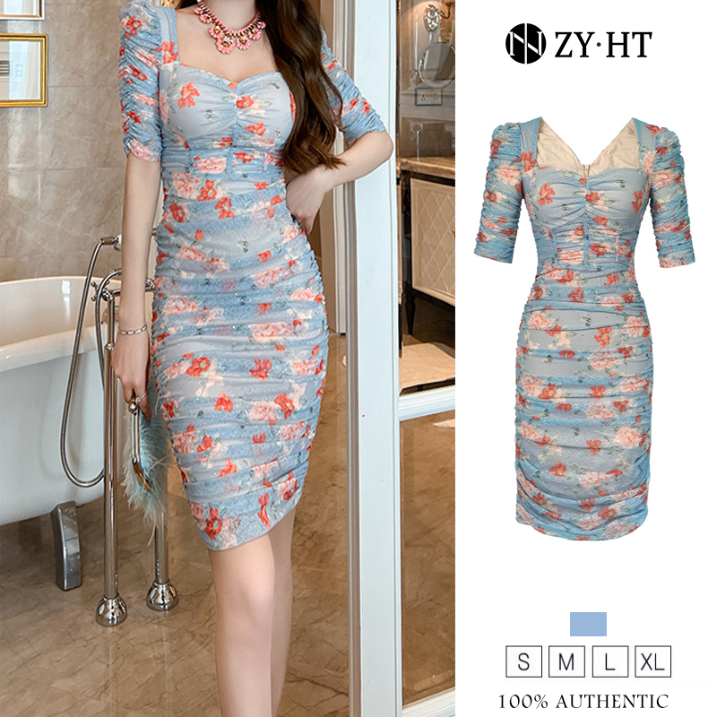 ZYHT eravogue Đầm Body Mảnh mai in hoa thanh lịch sexy Chân váy 20386