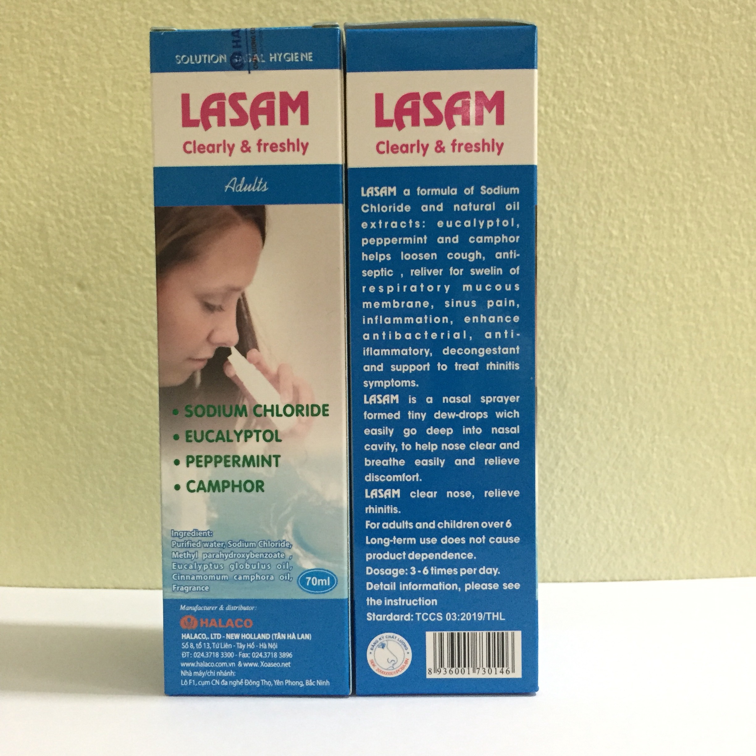 Giảm nghẹt mũi, sổ mũi, khò khè, cảm cúm, viêm xoang Dung dịch xịt mũi Xịt xoang muối biển chứa tinh dầu tía tô, bạc hà, ngải cứu-Chai 70ml