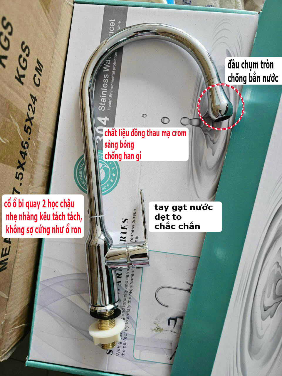 Vòi ổ bi bao không lỏng cần vòi rửa chén bát lạnh đồng thau ma crome N5014 Fotar vòi to nặng dày chắc chắn, vòi chén si lạnh đầu tròn