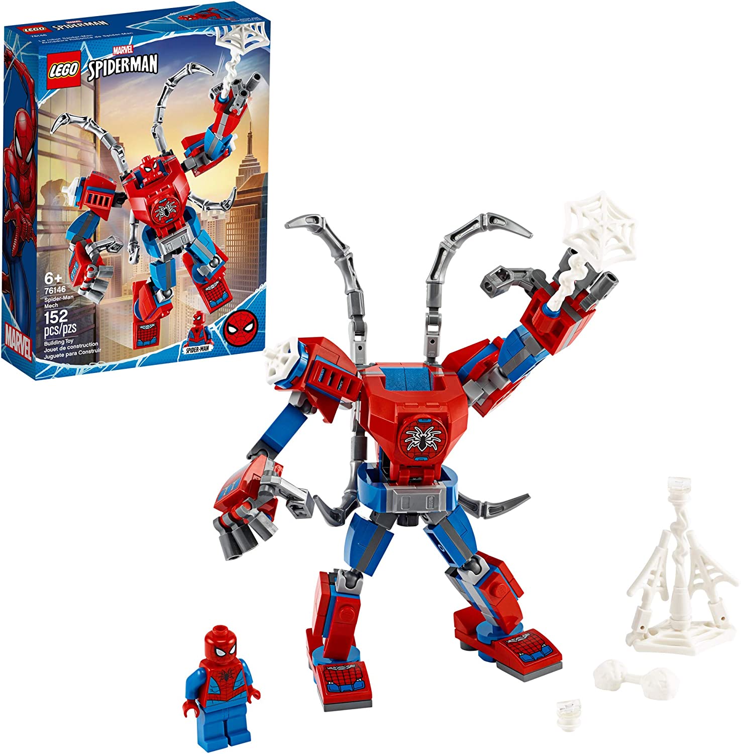 LEGO Marvel's Spider-Man: Spider-Man Mech 76146 Đồ chơi xây dựng siêu anh  hùng cho trẻ em, Bộ đồ chơi, với Máy móc và Hình vẽ nhỏ (152 miếng) |  