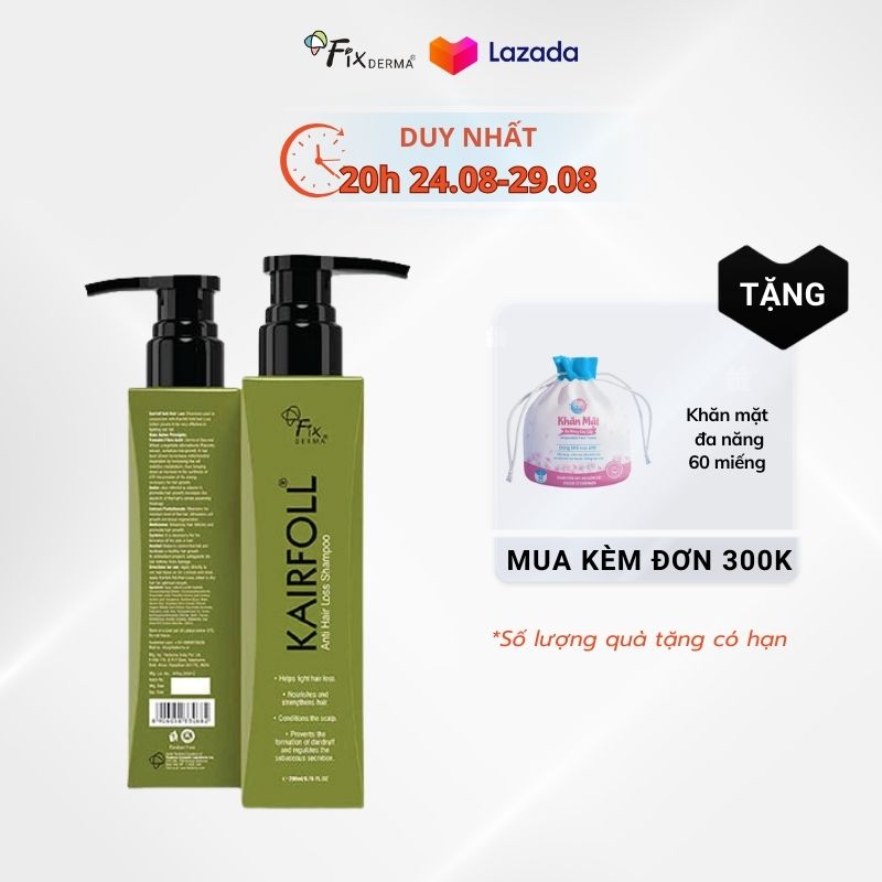 Dầu gội đầu, sạch gàu, nấm da đầu, thay thế dầu gội thảo dược, dầu gội khô, xịt dưỡng tóc, đánh bay gàu, dầu gội ngăn rụng tóc kết hợp dầu dưỡng tóc kích mọc tóc Kairfoll Shampoo 200ml - Fixderma Việt Nam