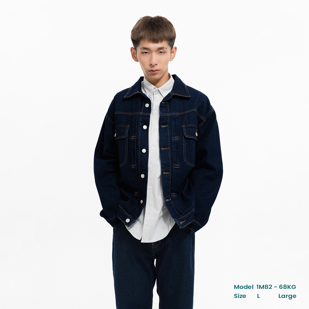 Áo khoác jean OWL dáng rộng / Xanh Indigo