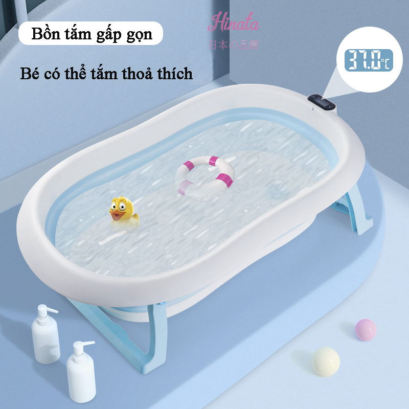 Bồn tắm gấp gọn có nhiệt kế cho trẻ em BT14 - Tặng kèm phao tắm ngôi sao