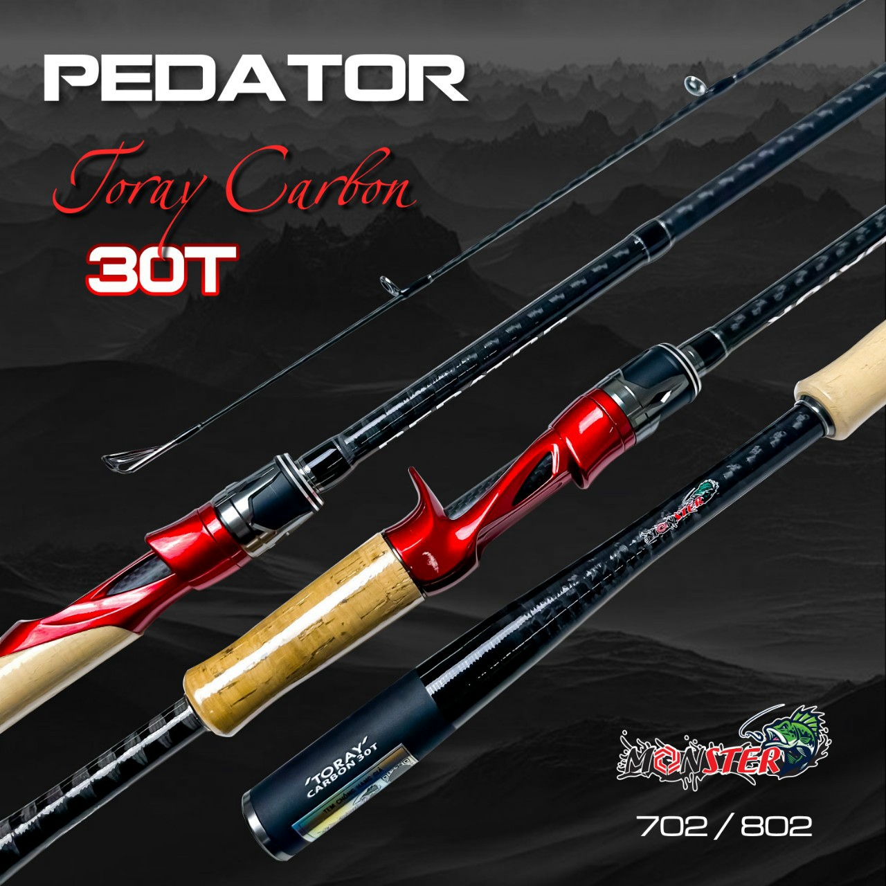 [BẢO HÀNH 2 NĂM] Cần câu Monster lure Pedator độ cứng M vân carbon xoắn toàn thân